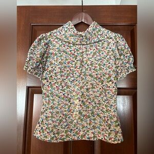 Moda International Floral Blouse XS Smocked Sleeve Cottagecore Top